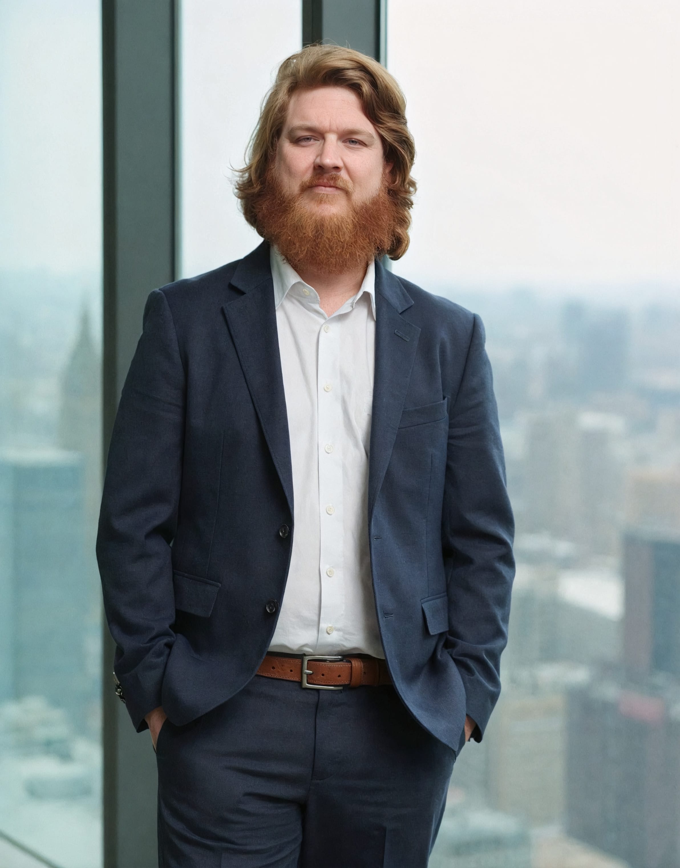 Tyler J. Grear with a city skyline in the background